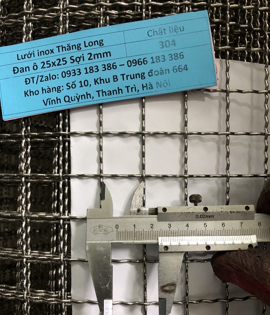 Lưới inox đan ô vuông mắt to 25x25mm 304