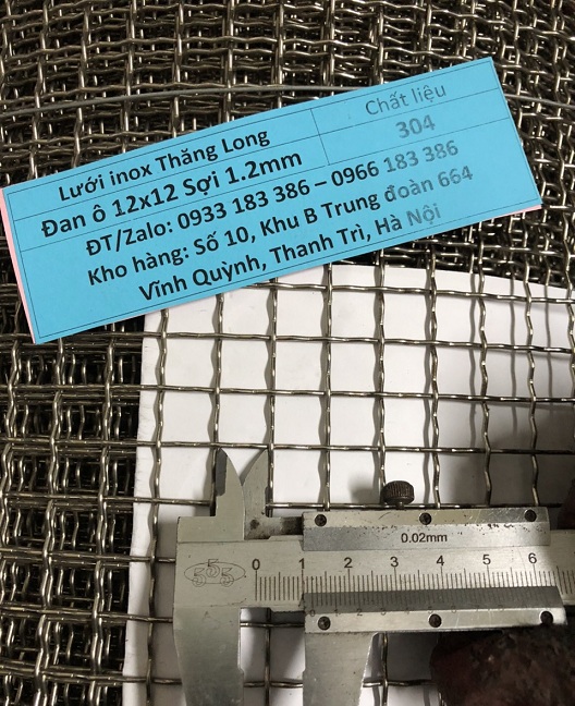 Lưới inox đan ô 12x12mm 304 TLG Thăng Long khổ 1m